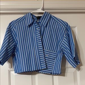 Aqua Blue and White Striped Button Down Shirt